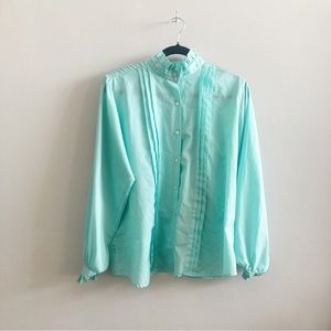 70’s Teal Ruffle Button Up Size 14